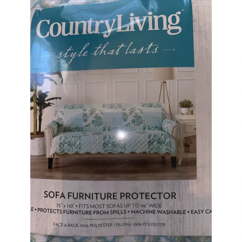 Country Living Sofa Patchwork Scalloped Stain Resistant Protector Green 75x110